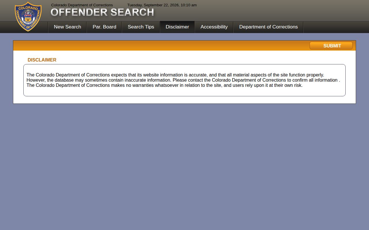 Colorado CDOC offender search accuracy and confirmation warning