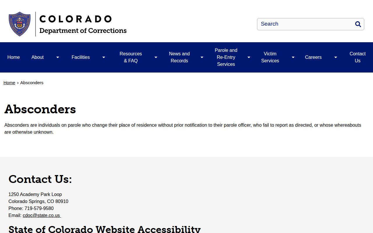 Colorado CDOC parole absconder information and official safety instructions