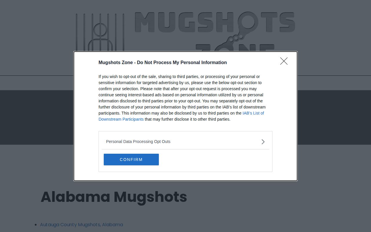 Colorado mugshot site showing its publisher correction or removal form link